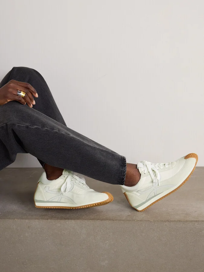 LOEWE - Flow Logo-appliquéd Shell, Leather And Suede Sneakers - White - Image 2