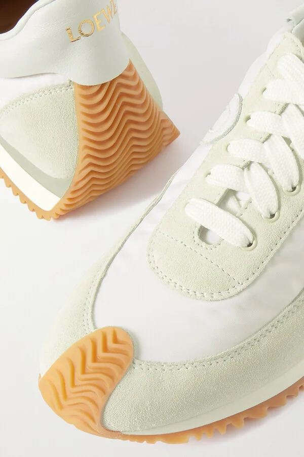 LOEWE - Flow Logo-appliquéd Shell, Leather And Suede Sneakers - White - Image 4