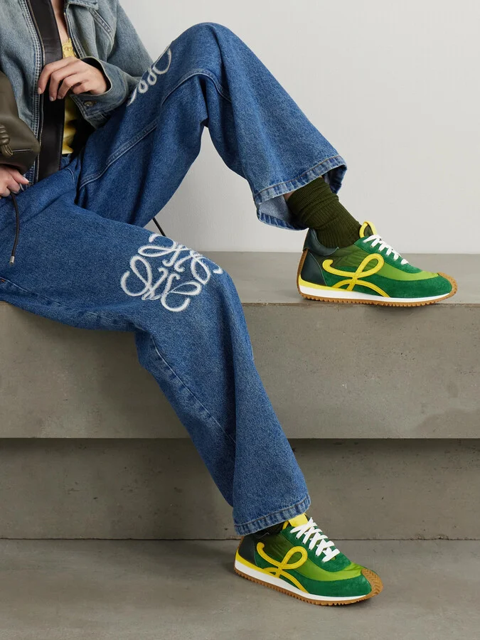 LOEWE - Flow Runner 2.0 Leather-trimmed Shell And Suede Sneakers - Green - Image 2