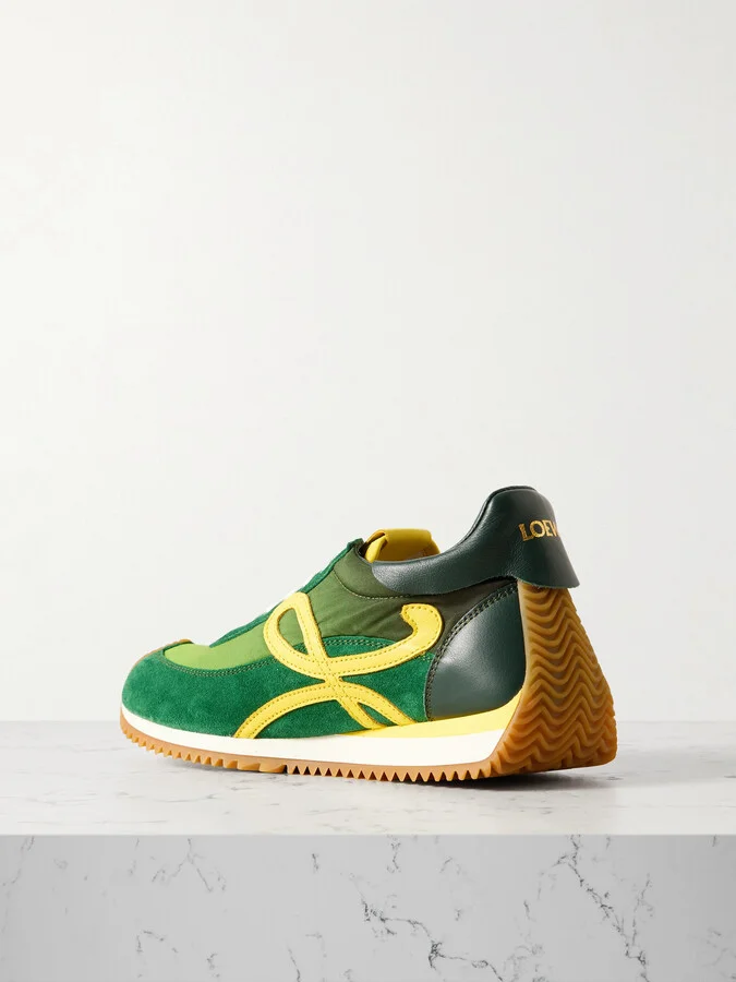 LOEWE - Flow Runner 2.0 Leather-trimmed Shell And Suede Sneakers - Green - Image 3