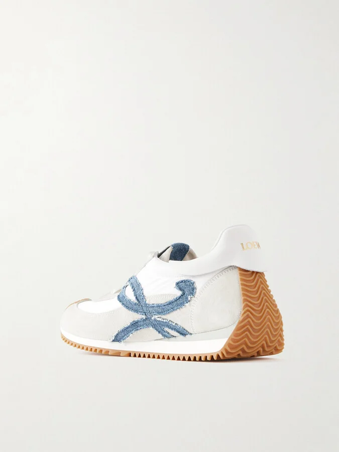 LOEWE - Flow Runner Denim-trimmed Shell And Suede Sneakers - White - Image 3