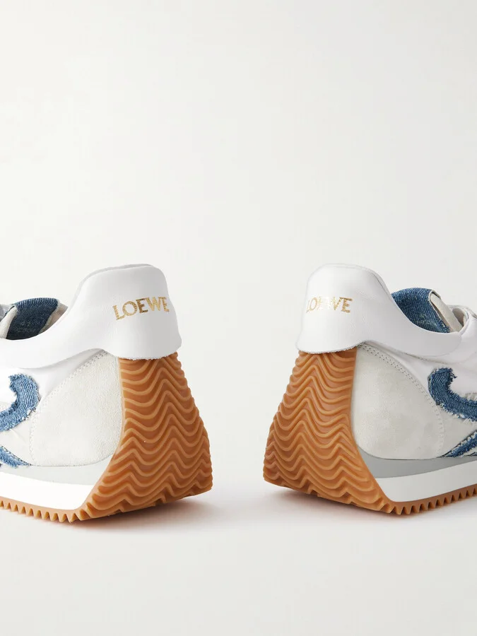 LOEWE - Flow Runner Denim-trimmed Shell And Suede Sneakers - White - Image 4