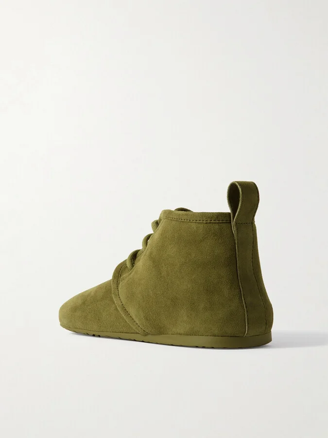 LOEWE - Lago Shearling-lined Suede Ankle Boots - Green - Image 3