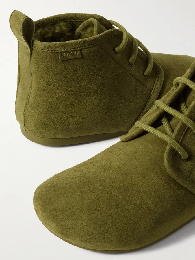 LOEWE - Lago Shearling-lined Suede Ankle Boots - Green - Image 4