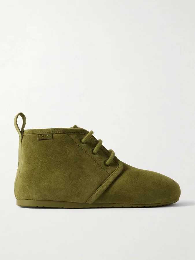 LOEWE - Lago Shearling-lined Suede Ankle Boots - Green