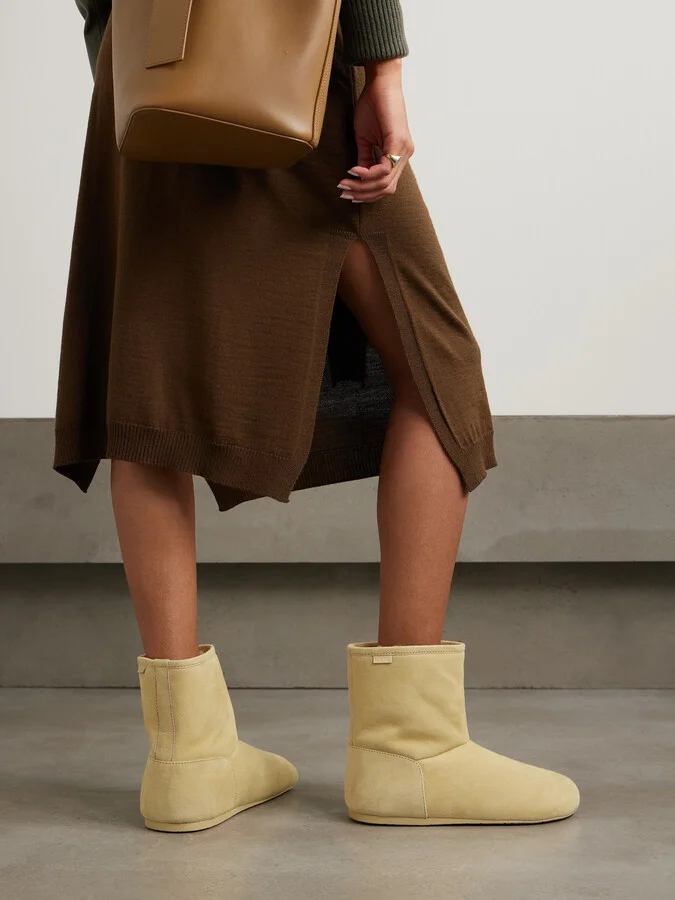 LOEWE - Lago Shearling-lined Suede Ankle Boots - Neutrals - Image 2