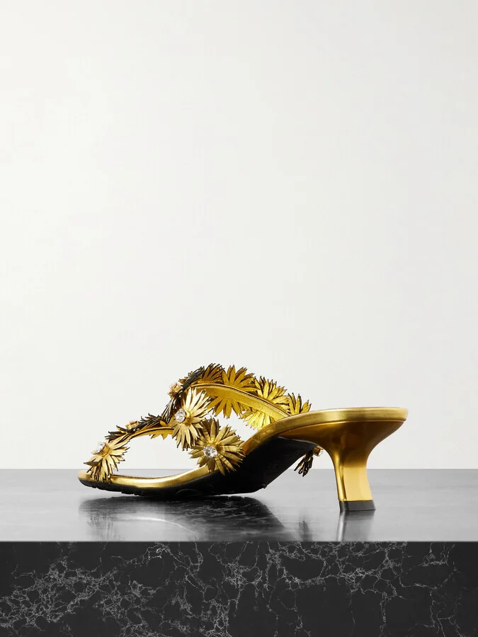 LOEWE - + Paula's Ibiza Crystal-embellished Metallic Leather Sandals - Gold - Image 3