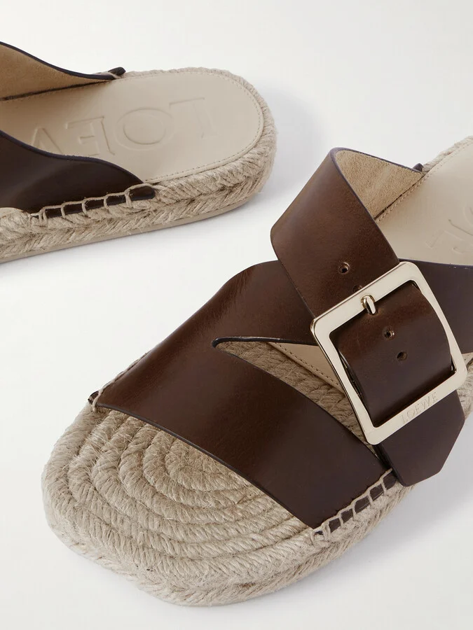 LOEWE - + Paula's Ibiza Leather Platform Sandals - Brown - Image 4