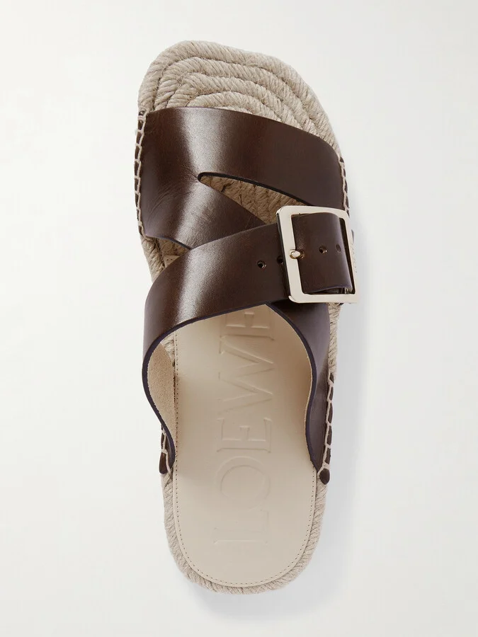 LOEWE - + Paula's Ibiza Leather Platform Sandals - Brown - Image 5