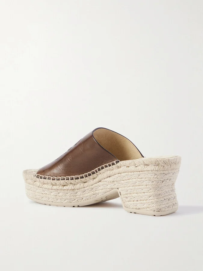 LOEWE - + Paula's Ibiza Leather Platform Wedge Sandals - Brown - Image 3