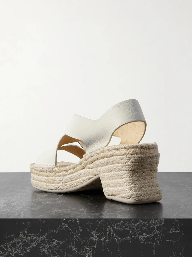 LOEWE - + Paula's Ibiza Petal Leather And Raffia Espadrille Platform Sandals - White - Image 3
