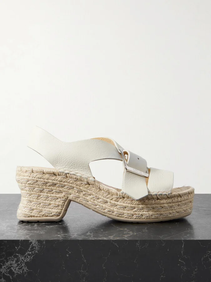 LOEWE - + Paula's Ibiza Petal Leather And Raffia Espadrille Platform Sandals - White