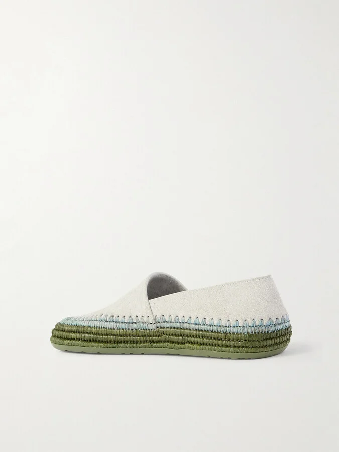 LOEWE - + Paula's Ibiza Rio Raffia-trimmed Suede Espadrilles - Gray - Image 3