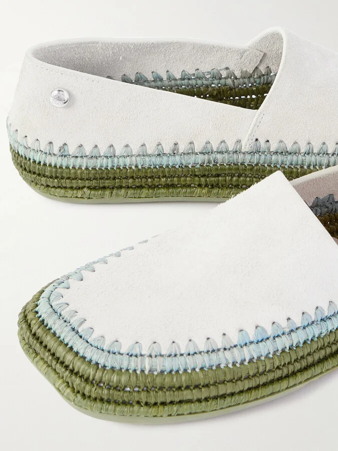 LOEWE - + Paula's Ibiza Rio Raffia-trimmed Suede Espadrilles - Gray - Image 4