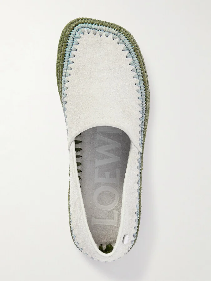 LOEWE - + Paula's Ibiza Rio Raffia-trimmed Suede Espadrilles - Gray - Image 5