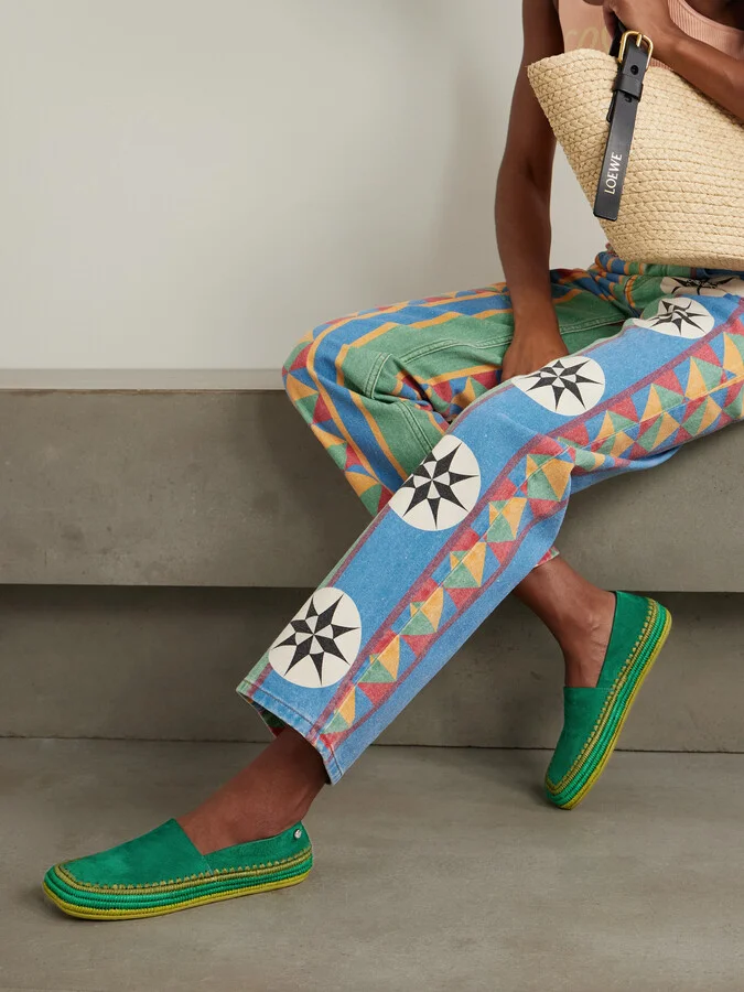 LOEWE - + Paula's Ibiza Rio Raffia-trimmed Suede Espadrilles - Green - Image 2