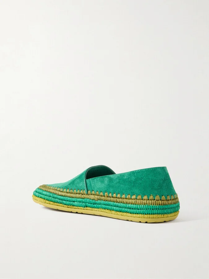 LOEWE - + Paula's Ibiza Rio Raffia-trimmed Suede Espadrilles - Green - Image 3