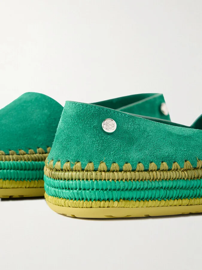 LOEWE - + Paula's Ibiza Rio Raffia-trimmed Suede Espadrilles - Green - Image 4