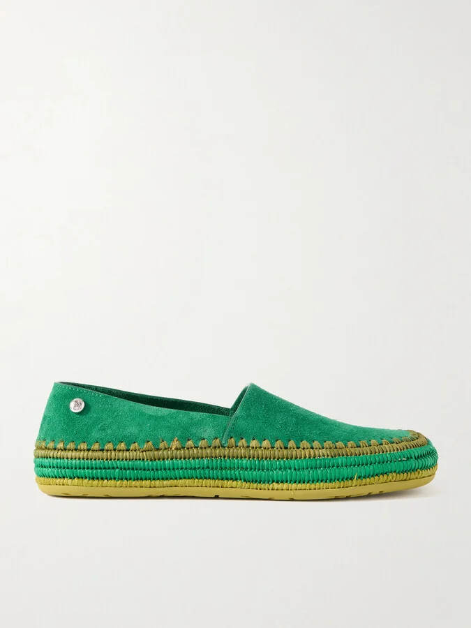LOEWE - + Paula's Ibiza Rio Raffia-trimmed Suede Espadrilles - Green