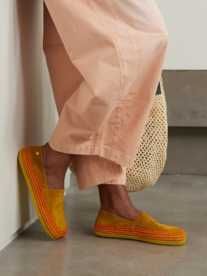 LOEWE - + Paula's Ibiza Rio Raffia-trimmed Suede Espadrilles - Orange - Image 2