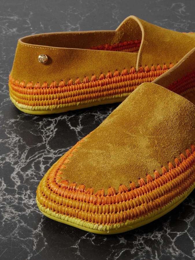 LOEWE - + Paula's Ibiza Rio Raffia-trimmed Suede Espadrilles - Orange - Image 4