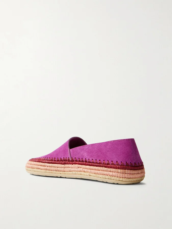 LOEWE - + Paula's Ibiza Rio Raffia-trimmed Suede Espadrilles - Pink - Image 3