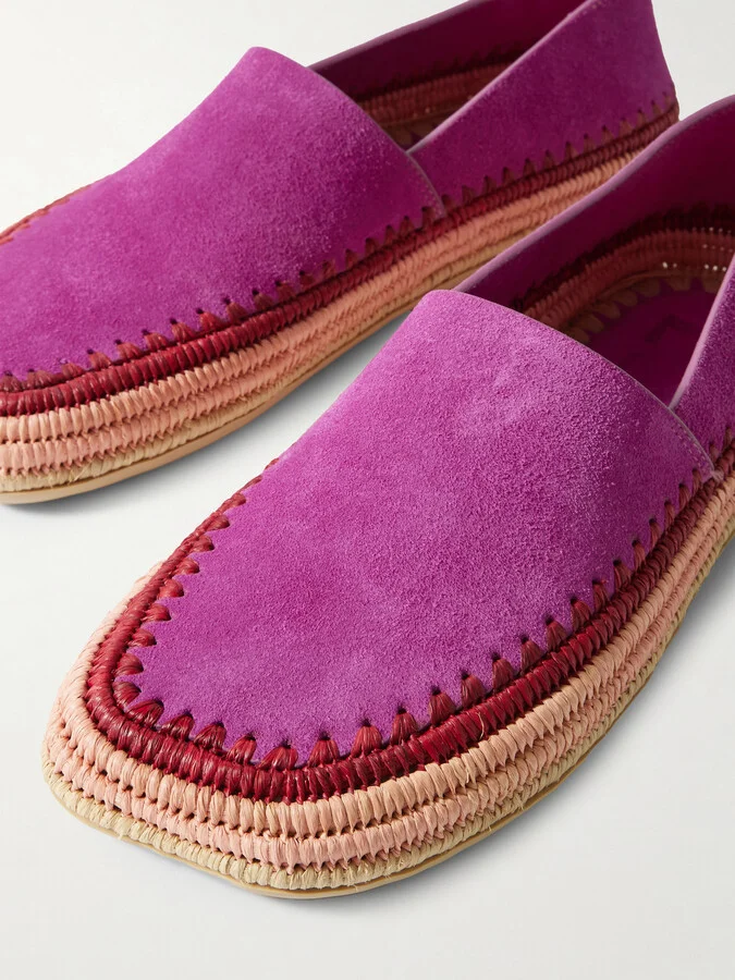 LOEWE - + Paula's Ibiza Rio Raffia-trimmed Suede Espadrilles - Pink - Image 4