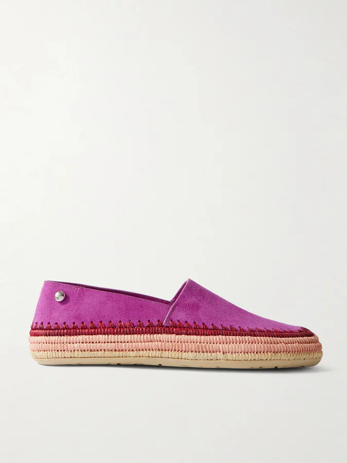 LOEWE - + Paula's Ibiza Rio Raffia-trimmed Suede Espadrilles - Pink