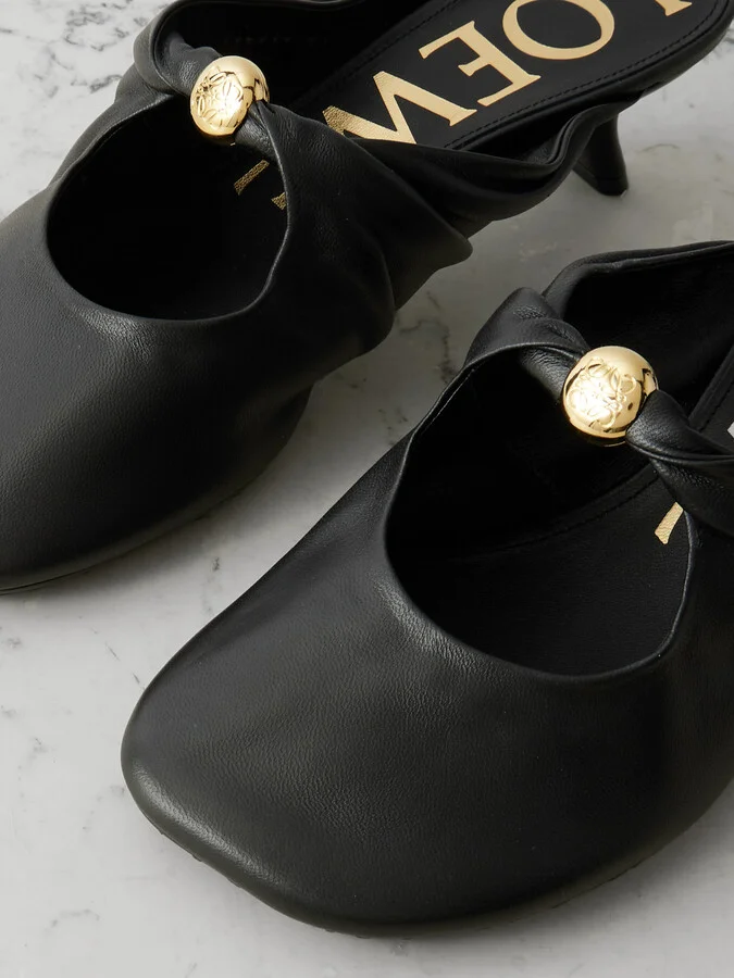 LOEWE - Pebble Embellished Cutout Leather Mules - Black - Image 4