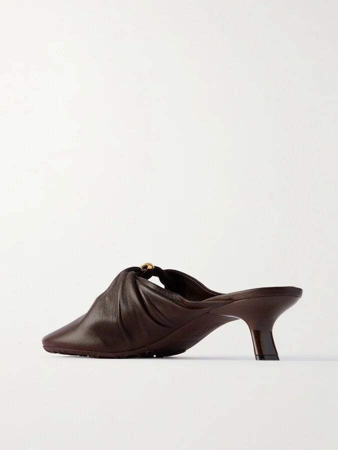 LOEWE - Pebble Embellished Cutout Leather Mules - Brown - Image 3