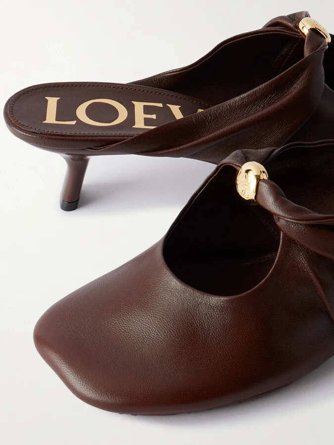 LOEWE - Pebble Embellished Cutout Leather Mules - Brown - Image 4