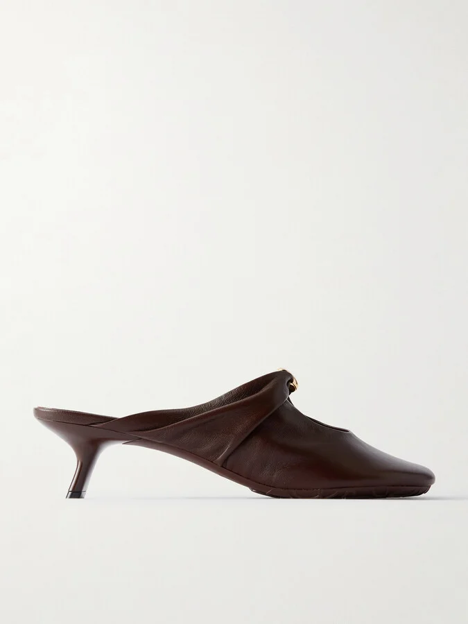 LOEWE - Pebble Embellished Cutout Leather Mules - Brown