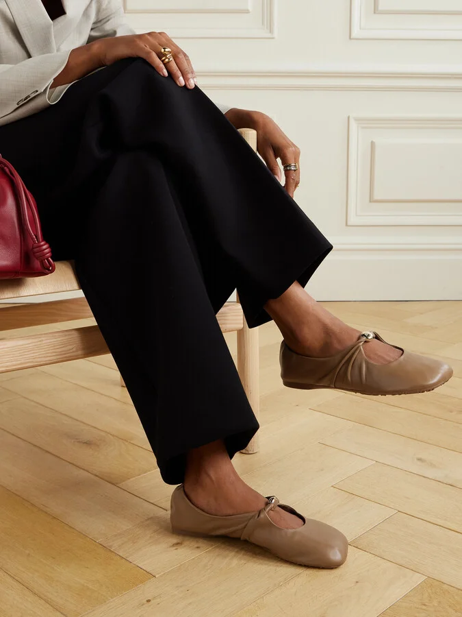 LOEWE - Pebble Embellished Leather Ballet Flats - Brown - Image 2