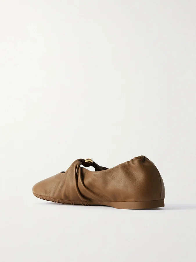 LOEWE - Pebble Embellished Leather Ballet Flats - Brown - Image 3
