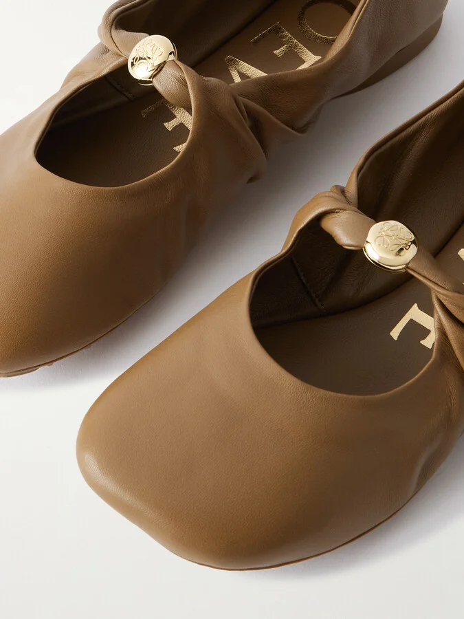 LOEWE - Pebble Embellished Leather Ballet Flats - Brown - Image 4