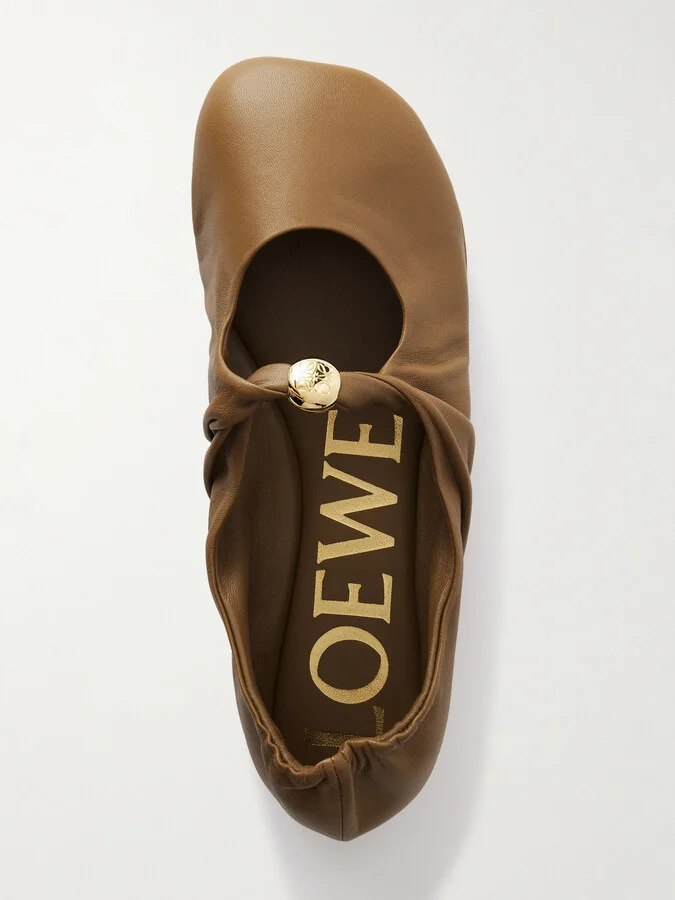 LOEWE - Pebble Embellished Leather Ballet Flats - Brown - Image 5