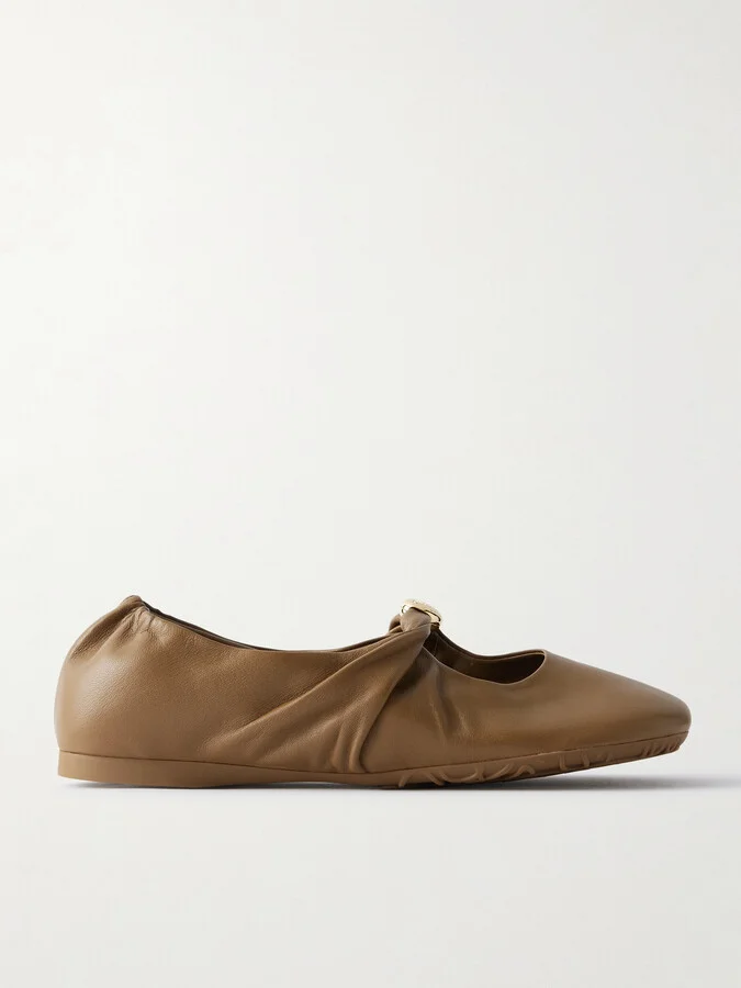 LOEWE - Pebble Embellished Leather Ballet Flats - Brown