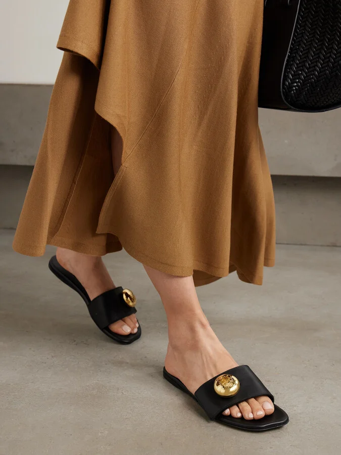 LOEWE - Pebble Embellished Leather Slides - Black - Image 2