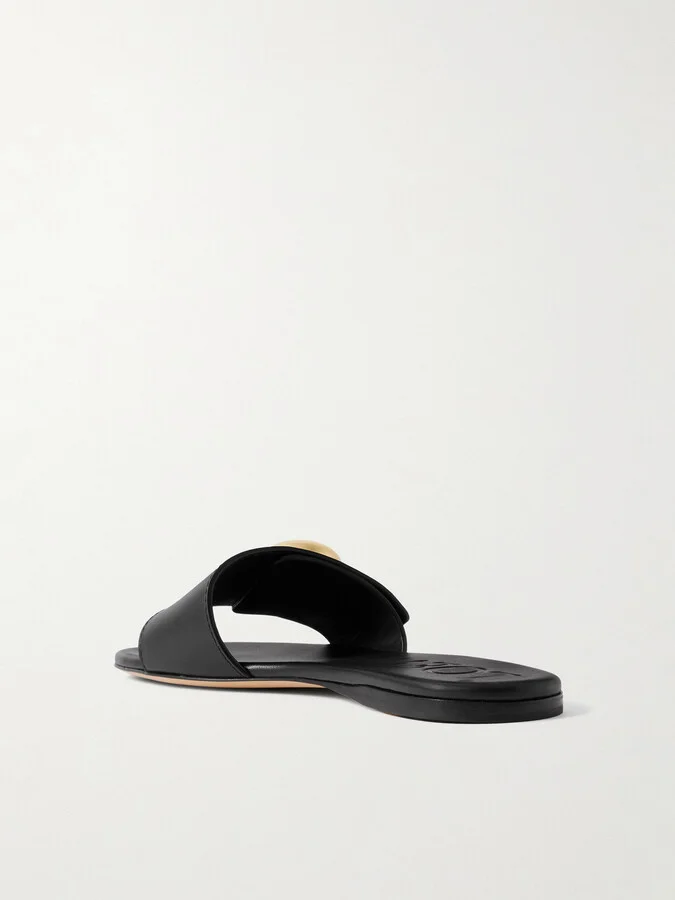 LOEWE - Pebble Embellished Leather Slides - Black - Image 3