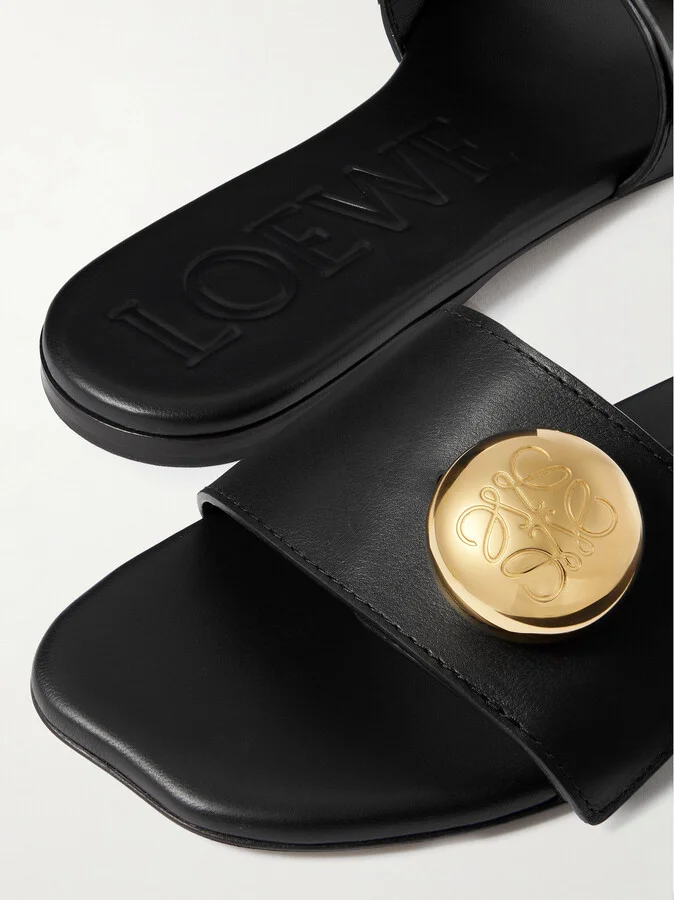 LOEWE - Pebble Embellished Leather Slides - Black - Image 4