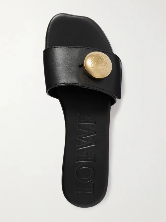 LOEWE - Pebble Embellished Leather Slides - Black - Image 5