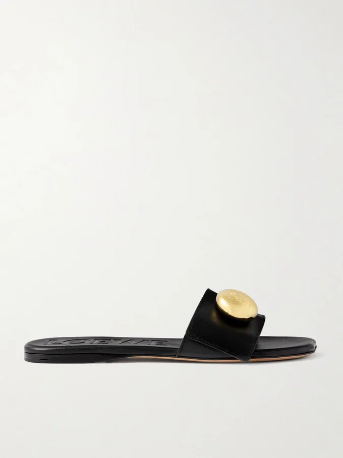 LOEWE - Pebble Embellished Leather Slides - Black