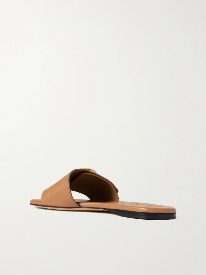 LOEWE - Pebble Embellished Leather Slides - Brown - Image 3