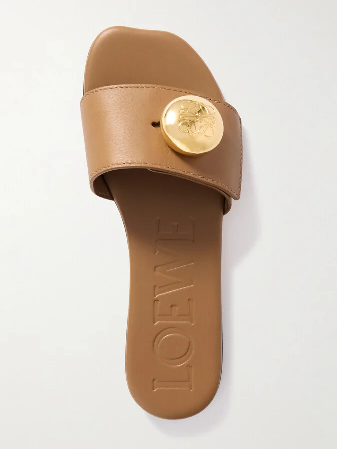 LOEWE - Pebble Embellished Leather Slides - Brown - Image 5