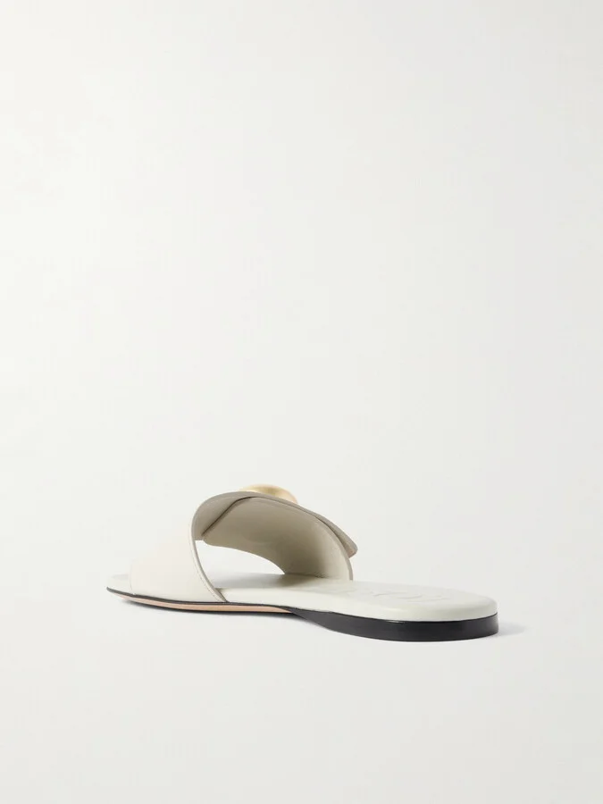 LOEWE - Pebble Embellished Leather Slides - Cream - Image 3