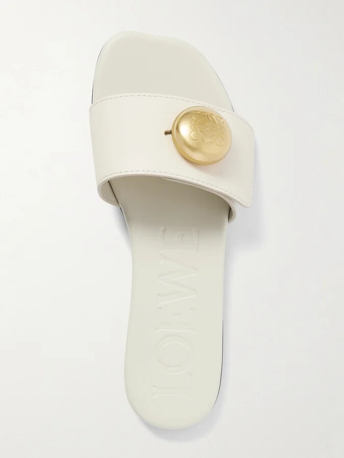 LOEWE - Pebble Embellished Leather Slides - Cream - Image 5