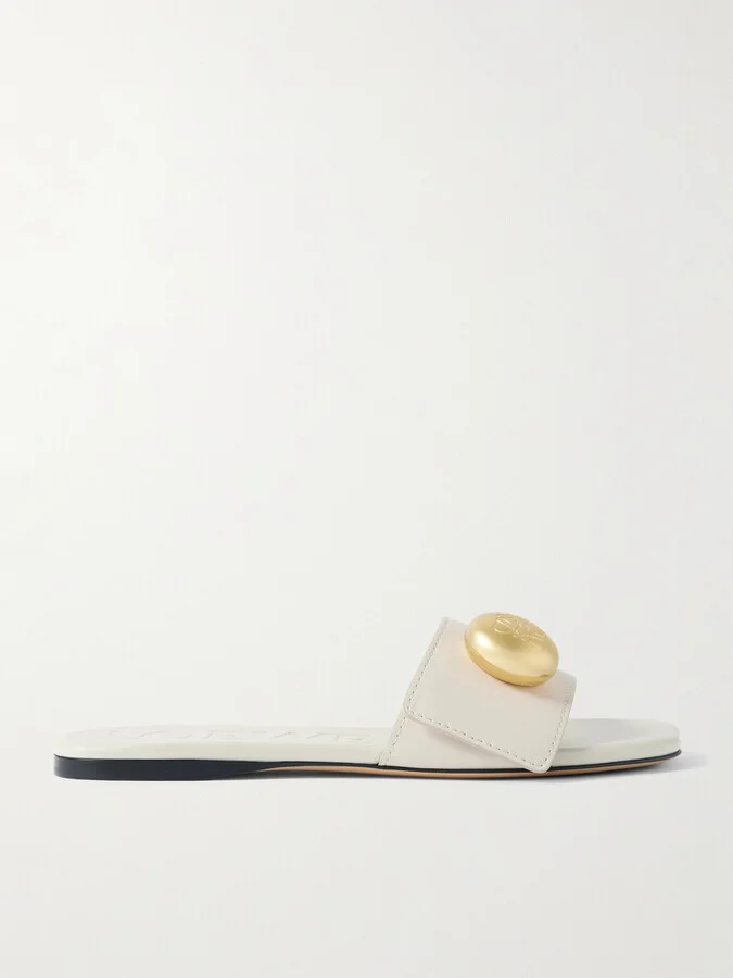 LOEWE - Pebble Embellished Leather Slides - Cream
