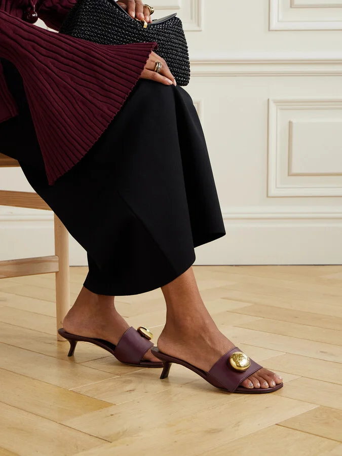 LOEWE - Pebble Leather Mules - Burgundy - Image 2