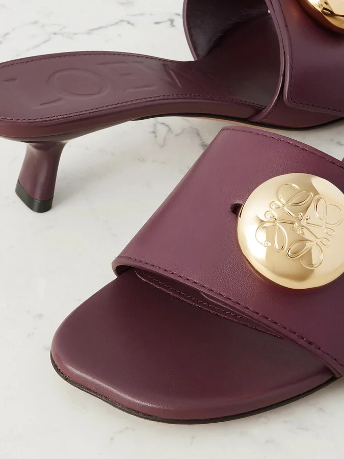 LOEWE - Pebble Leather Mules - Burgundy - Image 4