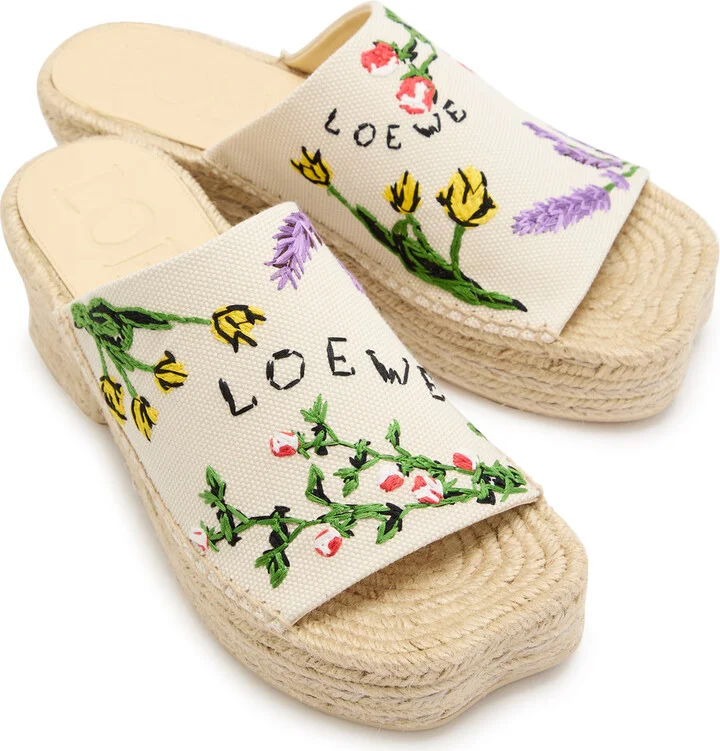 Loewe Petal 80 Espadrille Embroidered Canvas Slides - Image 3